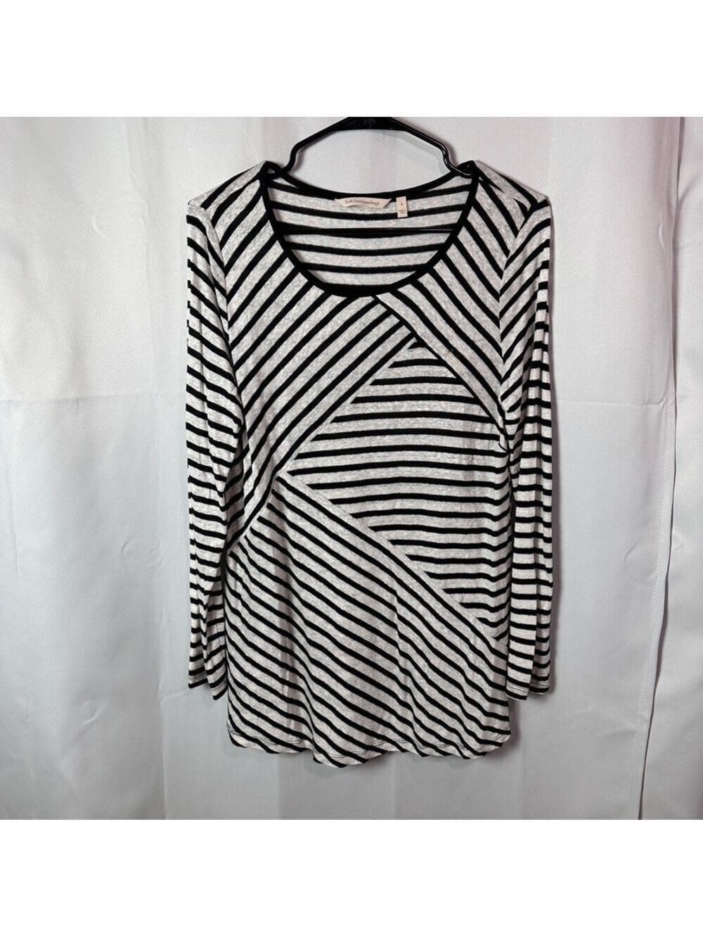 Soft Surroundings Black and White Striped Long Sleeve Linen Blend Top - Size S